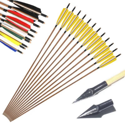 32" Bamboo Arrows Hunting Tips 5" Feather Traditional Bow Hunting Archery Target - Image 1 of 4