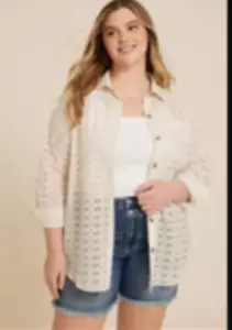 NWT Maurices Plus Size 2X Shirt Jacket Cream Eyelet Long Sleeves Shacket - Picture 1 of 1