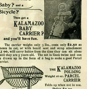 1895 Kalamazoo BABY Bike CARRIER Cestino Filo Pacco Bicicletta Pubblicità Originale 3488 - Foto 1 di 2