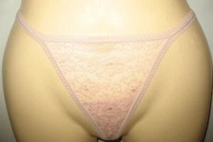 BETSEY JOHNSON - NEW - M - BLUSH - NYLON STRETCH LACE - G-STRING TANGA PANTY - Picture 1 of 3