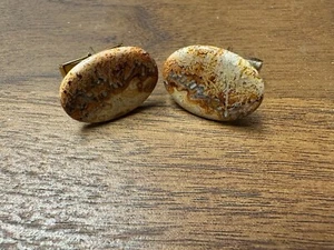 Men’s Stone Oval Vintage Orange Brown Gray Dress Cufflinks $35.00 - Picture 1 of 2