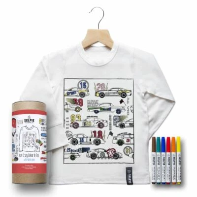 SELFIE CLOTHING CO. Auto colore pazzo nella parte superiore con penne in tessuto corsa Formula 1 bambini ragazzi artigianato artistico