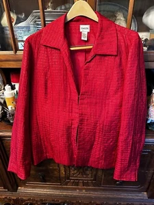 Chico’s Women’s Red Blazer Jacket Size 2 Quilted Pattern - Picture 1 of 9