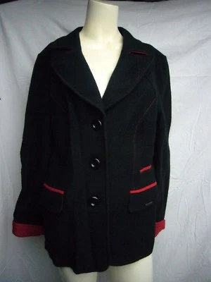 Blazer Chaqueta Geiger Negro con Acento Rojo 100% Lana Hecho en Austria Talla 46 Foto 1 de 4