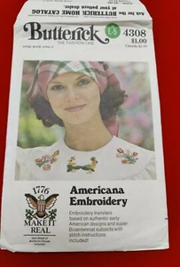 Butterick AMERICAN EMBROIDERY TRANSFERS 4308 N E-5 VTG 1976 BICENTENNIAL Cut - Picture 1 of 10
