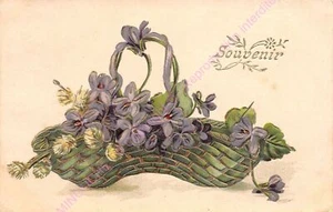 Embossed Embossed Souvenir Basket Purple Flowers ca1906 - Picture 1 of 2