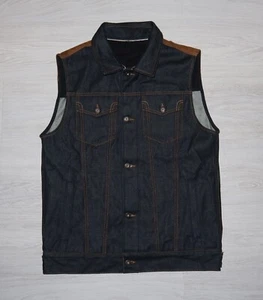 THE ROKKER Mens RARE Denim Suede Leather Trim Vest Jacket Size M - Picture 1 of 9