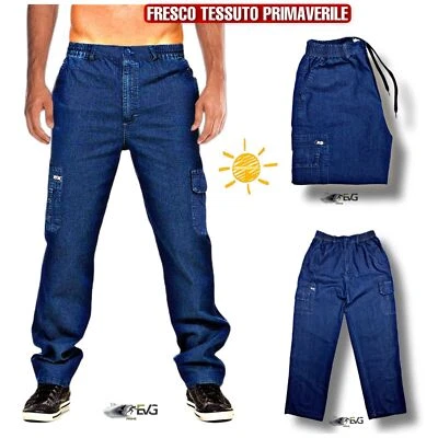 JEANS PANTALONE LAVORO UOMO MULTI TASCHE AUTUNNALE LEGGERO CASA PESCA CACCIA - Immagine 1 di 4