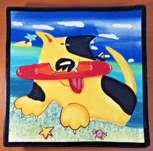 Mary Naylor Designs Handpainted Dog W/Frisbee Decorative Plate Wall Hanging - Picture 1 of 5