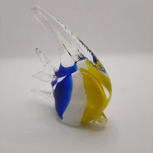 ANGEL FISH Blown MURANO Style Glass FIGURINE Paperweights BLUE YELLOW WHITE - Picture 1 of 4