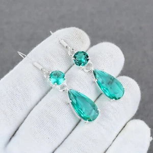 Grüner Turmalin Edelstein Handarbeit 925 Sterling Silber Schmuck Ohrring - Bild 1 von 4