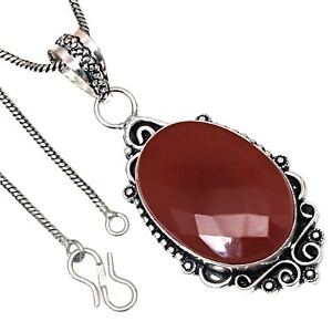 Pendant Red Onyx Facited Gemstone Valentine'Day Gifted Silver Jewelry 2.25"