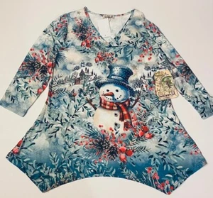 NWT One World Winter Snowman Bedazzle Christmas Village Top PS PM PL PXL S M 1X - Picture 1 of 5
