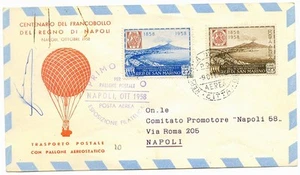 Italy/San Marino 1958 1st post balloon flight cover to Napoli,original autograph - Picture 1 of 2