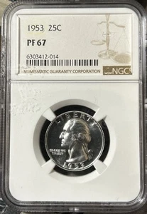 1953 Washington Silver Proof Quarter ~ NGC PF 67 - lastra scheggiata - Foto 1 di 4