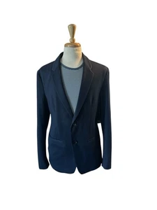 Zara Mens Two Button Navy Blue Knit Stretch Lined Sport Jacket Blazer Sz XL - Picture 1 of 10