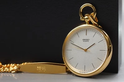 Vintage 1987 N MINT Seiko Pocket Watch 7431-002A Gold Round Quartz Mens JAPAN - Image 1 of 4