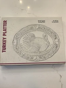 Thanksgiving Türkei Platte weiß erhaben geprägtes Muster 18" mit Box - Bild 1 von 8