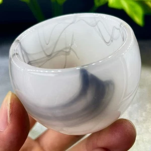 134G Art White Agate Bowl Agate Cup Ashtray Synthetic Quartz Crystal Healing - Picture 1 of 14
