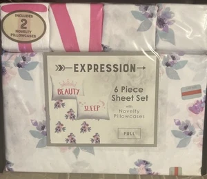 Expressions Full Size 6 Piece Sheet Set Novelty Pillowcases - NIP - Picture 1 of 8
