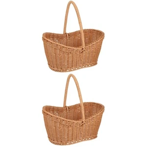 2 Pieces Woven Gift Basket Baby Fruit Picking with Handle Snacks Organizer - Picture 1 of 12