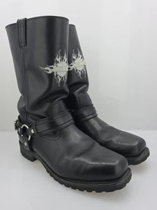 Harley-Davidson Hombres Cuero Negro Arnés Botas Bordado Llama Logo Talla 13 - Imagen 1 de 24