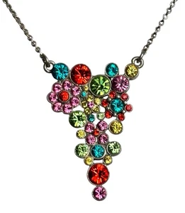 Vintage signierter Pilger signierter bunter diamantbesetzter Blumen Anhänger Halskette - Bild 1 von 10