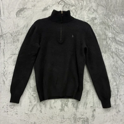 Polo Ralph Lauren Suéter Para Hombres M Lana Cachemira 1/4 Cremallera Preppy Informal Negro LEER Foto 1 de 4