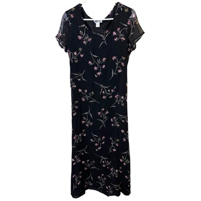 VTG 90s Y2K Long Dress Silk Floral Black Whimsigoth Witchy Fairy Vintage Size 14 - Image 1 of 4