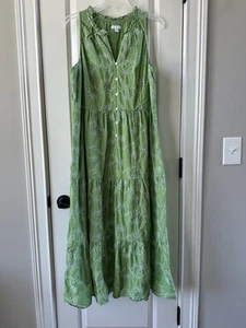 J. Jill Women's Maxi Dress PL Green/White Embroidered Eyelet Lined Tiered - Picture 1 of 11