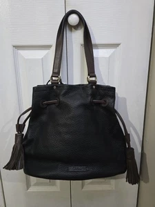 Neu mit Etikett Cole Haan schwarz & braun genarbtes Leder Kordelzug Bucket Bag Handtasche *LESEN* - Bild 1 von 16