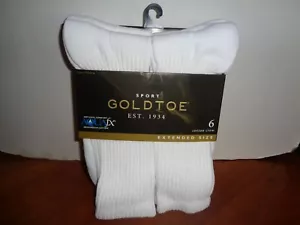 6-Pack GoldToe Mens Cotton Crew Big & Tall Aquafx Socks Extended Shoe Size 12-16 - Picture 1 of 2
