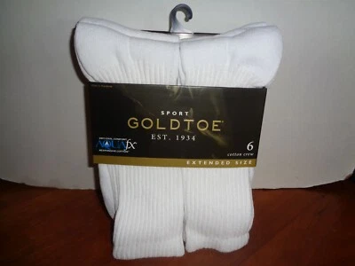 6-Pack GoldToe Mens Cotton Crew Big & Tall Aquafx Socks Extended Shoe Size 12-16 - Image 1 of 2