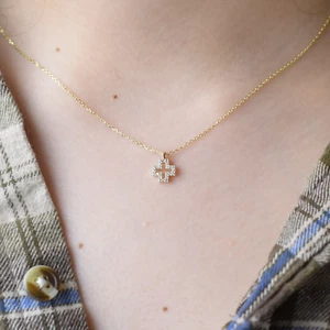 diamond cross necklace/ 14 k gold diamond cross / natural diamond cross - Picture 1 of 8
