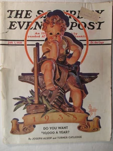 1938Jan Saturday Evening Post JC Leyendecker cover complete mag new year's baby - Picture 1 of 2