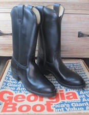 NWT Men's leather Georgia Boot black shiny Western cowboy boots sz 6.5 #80634