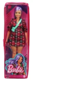 Mattel - Barbie Fashionistas, Vestido a Cuadros Rojo con Curvas con Pelo Lavanda - Imagen 1 de 4