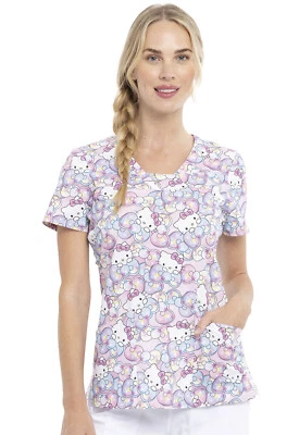 Hello Kitty Cherokee Scrubs Tooniforms Sanrio V Neck Top TF641 HKNB - Image 1 of 4