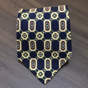 Vintage Tommy Hilfiger Navy Blue w Gold Silk Neck Tie USA MADE - Picture 1 of 9