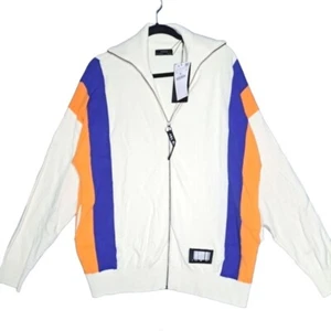 Zara Cardigan Mens L Cotton Oversized Full Zip Shawl Collar Sweater Jacket Cream - Picture 1 of 10