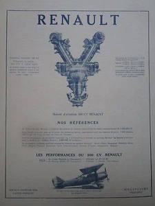 3/1925 PUB RENAULT MOTEUR AVIATION 500 CV BREGUET XIX MORANE SAULNIER PARASOL AD - Picture 1 of 2