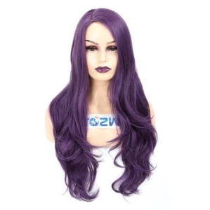 Dark Purple Hair No Lace Long Wave Wig Fiber Wigs Heat Safe Daily Wear For Women - Picture 1 of 10