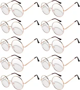 Paquete de 10 gafas de sol redondas doradas retro vintage estilo hippie 56 mm lentes transparentes - Imagen 1 de 5