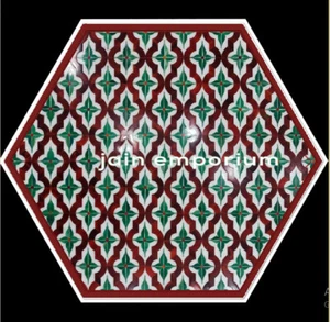 18'' white Marble Table Top center side Coffee Inlay pietra dura room decor - Picture 1 of 4