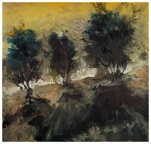 Original Abstract Backlit Trees Unique Bold Painting Landscape Contre Jour Art L - Picture 1 of 3