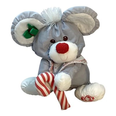 Vintage puffalump gray Christmas mouse with candy cane Fisher price plush - Image 1 of 4