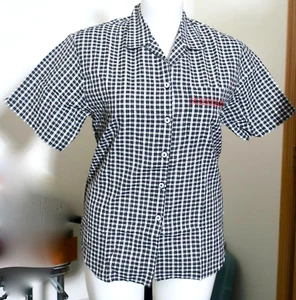 Vintage Russ Sz Small Black White Plaid Checkerboard Buttoned S/S Shirt w Pocket - Picture 1 of 6
