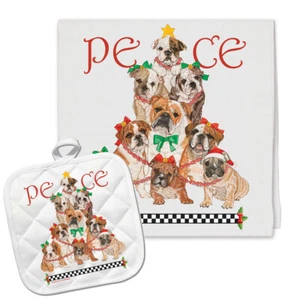 Bulldog Holiday Dish Towel & Pot Holder Set - Picture 1 of 1