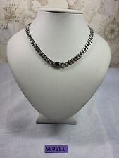 Silver Plated Stainless Steel 16" Curb link Chain Necklace Green Stone SEP681