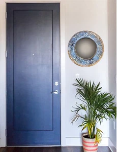 NEW Ron Dean Pottery 12" Decorative Cobalt Blue Scroll Round Mirror-7.25" Mirror - Picture 1 of 7